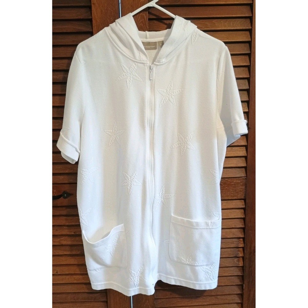 Croft & Barrow Swim Cover Up M White Hooded Cotton Beach Resort Coastal Vacation